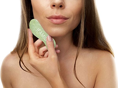 IFAMIO Handmade Jade Gua Sha Massage Tool, High Quality Natural GuaSha Stone Facial and Body Scraping Board for SPA Acupuncture Trigger Point Treatment, Best Physical Therapy Tool with Bag and Ebook