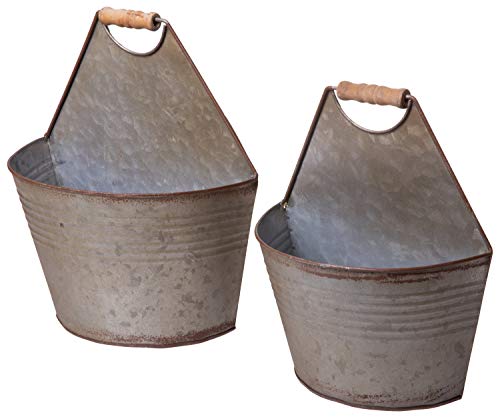 Red Co. Tin Wall Pails Half Bucket Wall Pocket Planters, Country Farmhouse Décor, Set of 2 Sizes
