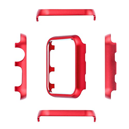 Leotop Compatible with Apple Watch Case 38mm 42mm, Compatible iWatch Bumper Metal Protective Cover Aluminum Alloy Frame Bling Shiny Protector Compatible Apple Watch Series 3/2/1(Matte Red, 42mm)