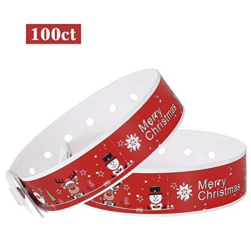 Ouchan Merry Christmas Plastic Wristbands Red - 100 Pack Wristbands for Events Christmas Party Decoration Merry Xmas Patterns - Thumbnail 6
