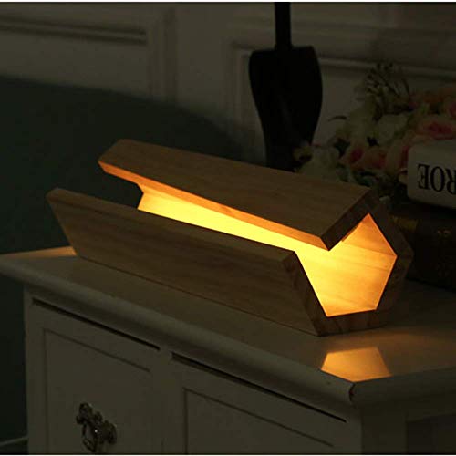 Arturesthome Creative Solid Wood Table Lamp, Dimmable Warm Light, Led Wooden Desk Lamp, Bedroom Night Lights, Beside Desk Accessories Lighting, Unique Home Decor, Winter Holiday Gift (14 inch)