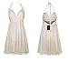R.Vivimos Womens Summer Halter Deep V Neck Sexy Patchwork Mini Short Dresses Large Beige