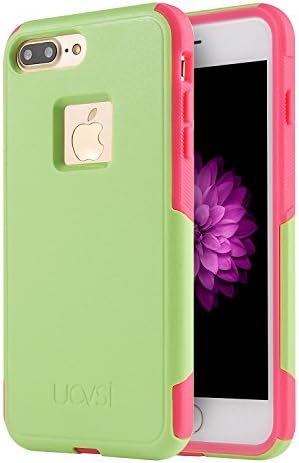 iPhone 8 Plus Case,iPhone 7 Plus Case, UOVSI [UX-8 SERIES] Anti-slip, Solid Dual Layers Radiating Silicone PC Cover for iPhone 8 plus/7 Plus (Green Rose)