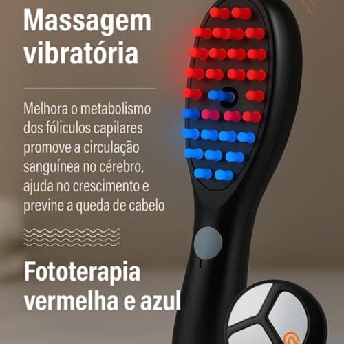 Escova Elétrica Massageadora Capilar com Luz LED – Estimula Crescimento, Reduz Queda e Frizz – Relaxamento e Brilho para Todos os Tipos de Cabelo