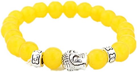 NewYork Men Women Tibetan Buddhist Beads Energy Power Crystal Elastic Stretch Beaded Lava Rock Chakra Gemstone Reiki Healing Bracelet (Tibetan Buddhist Yellow)