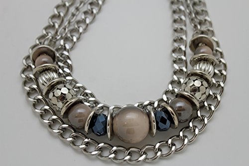 TFJ Women Fashion Belt Side Hip Waist Big Beads Chunky Metal Chain Links Silver S M L