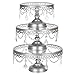 Amalfi Decor Cake Stand with Glass Tops, Round Metal Pedestal Holder with Crystals, Silver, Set of 3