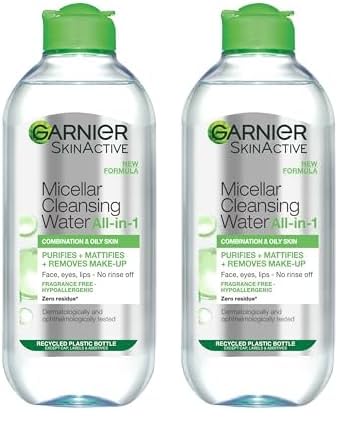 Garnier Micellar Cleansing Water For Combination Skin, Gentle Face Cleanser and Makeup Remover, Fragrance Free, Recognised By The British Skin Foundation, Use With Reusable Micellar Eco Pads, 400 ml