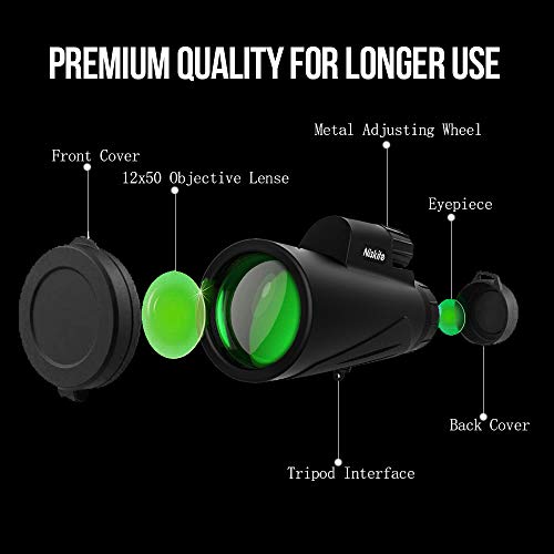 Monocular Telescope for Adult,[2018 Newest] High Power 12x50 Compact Monocular Scope for Smartphone,Waterproof Shockproof HD BAK4 Prism FMC Monoscope for Bird Watching,Hunting,Camping,Wildlife