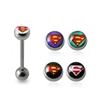 One Full Set Logo Tongue Bar with FREE!!! 4 Pices Interchange Logo Ball Tongue Piercing jewelry