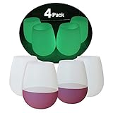 Silicone Wine Glasses Glow in The Dark Party Picnic Shatterproof Unbreakable Rubber Cups, BPA Free FDA Food Grade Silicone Camping Wine Glass Set of 4 by Mofason