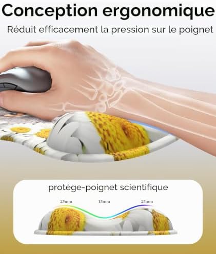 Tapis de Souris avec Support pour Repose-Poignets en Gel, Ergonomique Concave à Support Doux et Base antidérapante (Z-Chat-3)