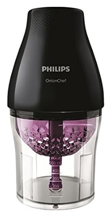 Philips Onion Chef HR2505/90 Multifunktions-Zerkleinerer (500 Watt, 2 x Zubehör, 2 Geschwindigkeitsstufen) schwarz
