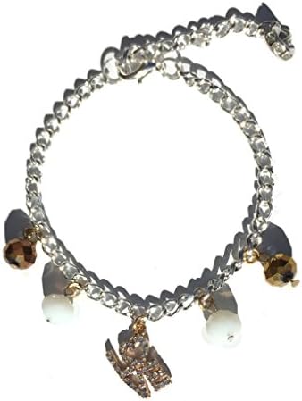 Adjustable Silver Tone Love Charm Bracelet for Girls and Women