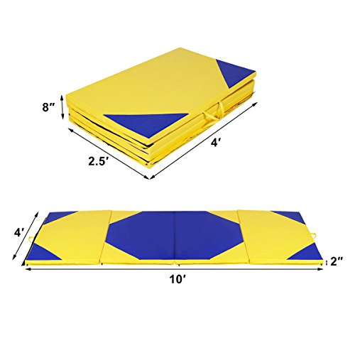 image for Giantex 4'x10'x2 Gymnastics Mat Thick Folding Panel For Gym Fitness wi