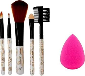 Rsentera Personal and Professional Use Makeup Brush with 1 Puff, Multicolour -Combo Set of 5 Pieces