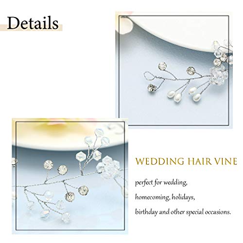 Brishow Bride Wedding Headband Crystal Pearl Beaded Hair Vine Rhinestone Bridal Hair Accessories for Women and Girls (Silver)
