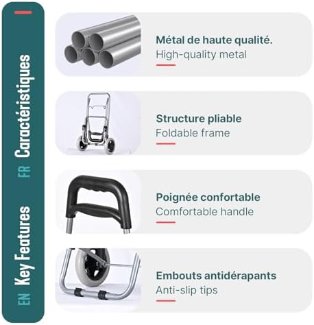 ® Carro de la Compra Plegable 2 Ruedas, Carrito Compra 2 en 1 de 59L con Bolsa Oxford Desmontable Bolsillo Trasero con Cremallera, Carro de Compras Chasis Ligero para Subir Escaleras Negro