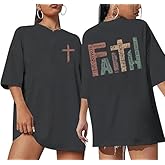 Oversized Faith Shirts for Women Christian Shirt Jesus Cross Graphic Tees Religious Sayings Short Sleeve Tops