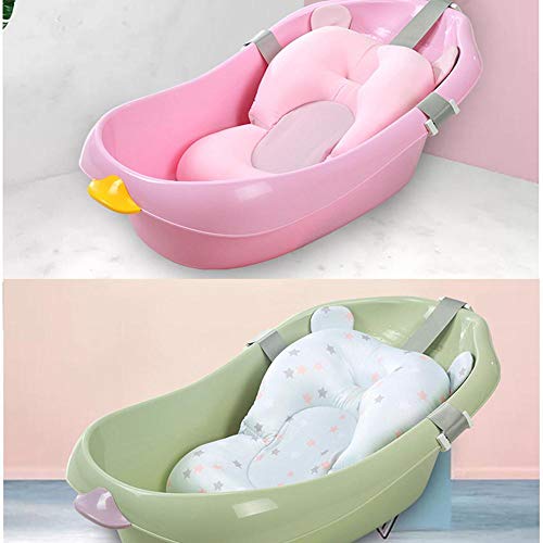 Baby Bathtub Seat for Sit-up Bathing,Newborn Bath Cushion Seat Support Net Bathing Mat,Anti-Slip Soft Comfort Mesh Shower Lounger Basin Pad W/Sling & Pillow (Pink)