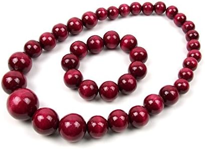 FolkFashion Wooden Bead Necklace and Bracelet Set - Cherry