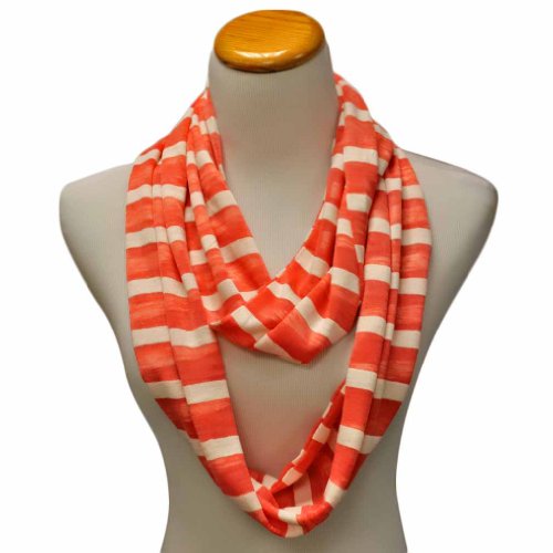 Coral Pink & White Striped Light Infinity Scarf