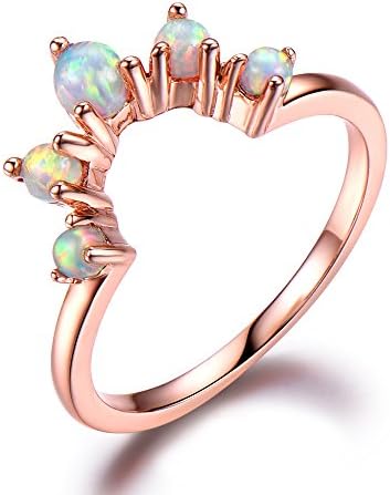 Opal Wedding Band Rose Gold 925 Sterling Silver U Shaped Stacking Ring Anniversary Gift Unique Matching