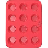 BakeitFun Standard Silicone Muffin Baking Pan in Vibrant Red Color with 12 Circular Compartments That Can Be Used for Cupcakes, Tarts and Other Baked Goodness. Perfect for Professional and Home Use