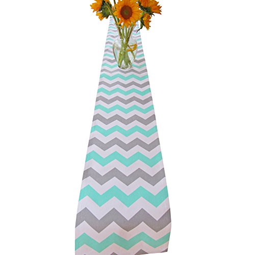 Crabtree Collection Double Sided Table Runner - (12 x 90, Noble Grey & Turquoise Chevron/Dandelion)