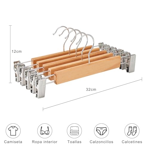 MXCOCO 10Pcs Perchas para Pantalones con Clip, Clip Pantalones Antideslizantes con Distancia Ajustable, Clips de Goma sin Arrugas, Perchas de Acero Inoxidable con Gancho Giratorio para Faldas y Jeans