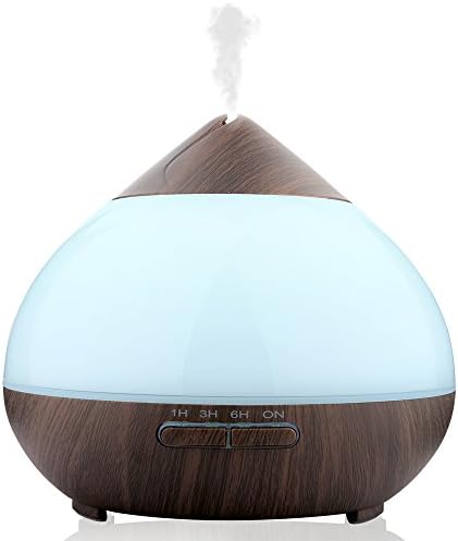 Sililoli 300ML New Essential Oil Diffuser Humidifiers Ultrasonic Aromatherapy Diffusers with 4 Timer Settings 7 Color Changing and Waterless Auto Shut-off for Home Office Living Room (Dark wood grain)