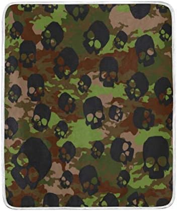 BorisMotley Camo Camouflage Skull Velvet Plush Throw Blanket Cozy Warm Lightweight Blankets for Living Room Outdoor Travel 50x 60 inch
