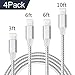 Aitaton Phone Charger Cable,4 Pack(3FT 6FT 6FT 10FT) USB Syncing and Charging Cable Data Nylon Braided Cord Charger Compatible with Phone XS/X/XS Max/XR /8/8 Plus/7/7 Plus and More(Silver)