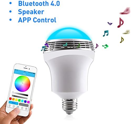 Smart Bluetooth 4.0 LED Light Bulb, Free APP Controlled Dimmable Music Lamp -White RGB Colour Changing Party Lighting for Kids Bedroom Living Room Home Decoration E27 E26