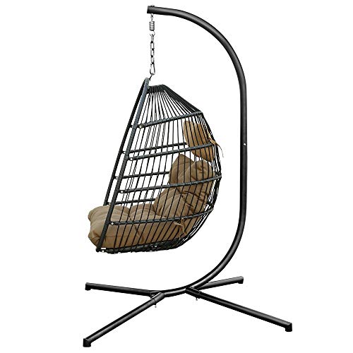 HLDBW Hängende Eierstühle Metall Hängeständer und Bodenständer Außen- und Innenbereich Rattan Weave Einzelperson… – Bild 8