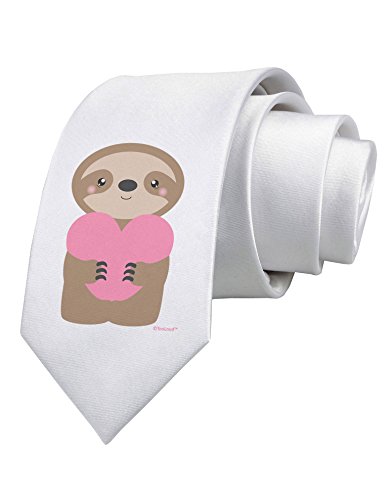 TooLoud Cute Valentine Sloth Holding Heart Printed White Neck Tie