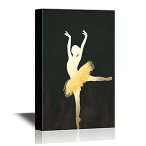Canvas Wall Art - Golden Silhouette of Ballet Dancer on Pointe - Gallery Wrap Modern Home Art | Ready to Hang - 12x18 inches