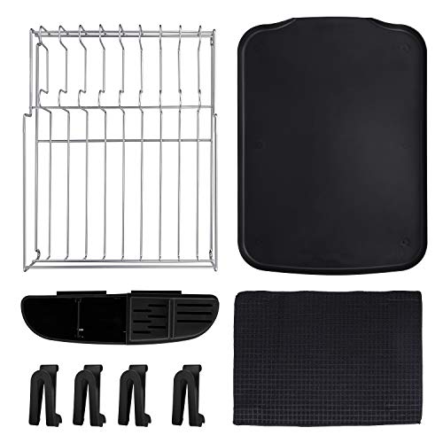 alvorog Dish Drying Rack Large Capacity Dish Holder Rack Microfiber Mat Included Fully Customizable Kitchen Organizer with Removable Drainboard/Cutlery Cup Holder (1-Tier) - Thumbnail 6