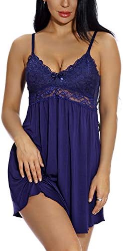 KANILU Womens Lace Sleepwear for Women Sexy Lingerie Chemise Backless Nightwear Dark Blue