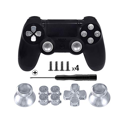 TOMSIN Metal Buttons for PS4 Controller, Aluminum Metal Thumbsticks Analog Grip & Bullet Buttons & D-pad (Silver) - Thumbnail 6
