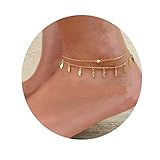 Zealmer Layered Metal Chain Gold Anklet Bracelet Beach Foot Jewelry with Leaves