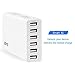 JOTO 50W / 10A 6 Ports USB Charger Power Adapter, Portable Wall Charger Travel Desktop Charge Station for Apple, Android and all other USB Devices (6 outlets USB Travel Charger) (White)