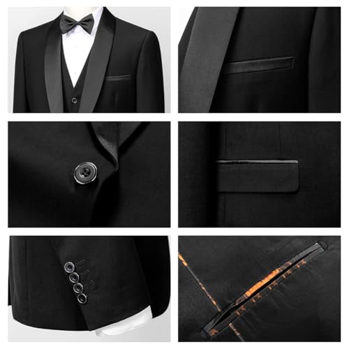 KUDMOL Men's 3-Piece Suit Wedding Slim Fit One Button Business Tuxedo Suits 3 Piece Solid Color for Party Comfort Blazer Jacket and Trousers Vest
