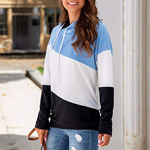 Goddesslili Blouses for Women Fashion 2019, Beautiful Patchwork Print Long Sleeve Hoodies Pullover Tops Blouse for Girls College Student, Back to School Supplies, Blue/Grey