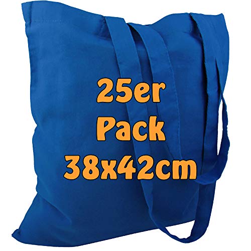 Cottonbagjoe Cotton Bags | 38 x 42 cm | Blank | with Two Long Handles | Paintable | Öktex 100 Certified | Jute Bag | Fabric Bags, royal, 25 Stk.