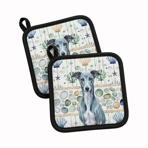 Caroline's Treasures Blue Whippet Coastal Sea Glass Pair of Pot Holders Pair 7.…
