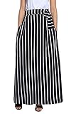 HOTAPEI Women's Summer Black and White Striped High Waisted Maxi Skirts with Pocket Small
