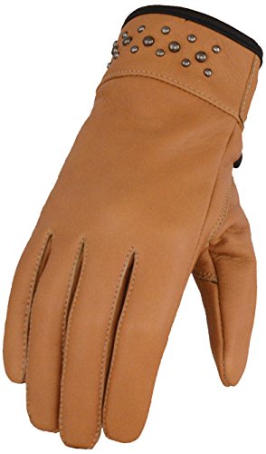 Milwaukee Leather Women's Leather Gloves with Gel Pam and Rivet Detailing (Saddle, Large)