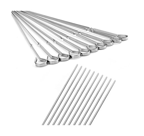 Simpleulife Flat Metal Shish Kabob Skewers For Grilling, 18 Inch Long Stainless Steel BBQ Barbecue Skewers, 10 Pieces a Pack