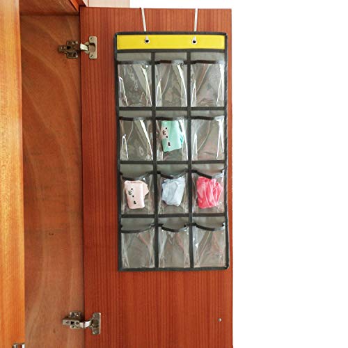 ANIZER Classroom Pocket Chart for Cell Phones Calculators Over The Door Hanging Closet Underwear Sock Jewelry Organizer Holder 12 Clear Pockets (Grey)